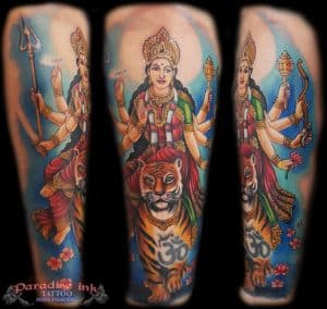 Durga tattoo on the skin
