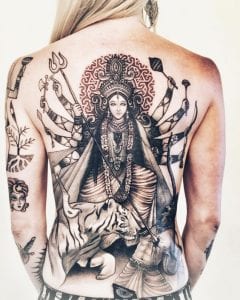 Durga tattoo on the back
