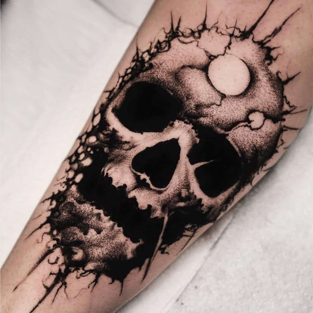 Black-work Skull Tattoo