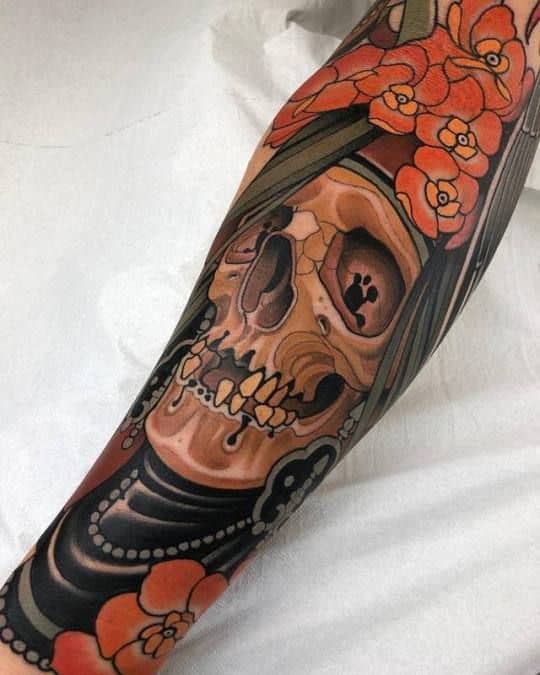 Neo-traditional Skull Tattoo
