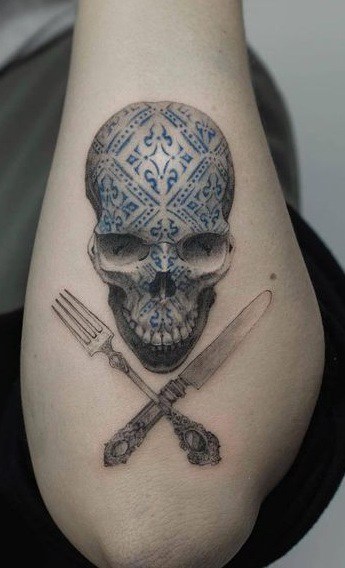 Single Needle Skull Tattoo