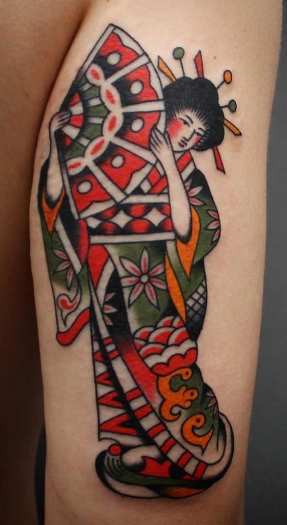 American Traditional Geisha Tattoo