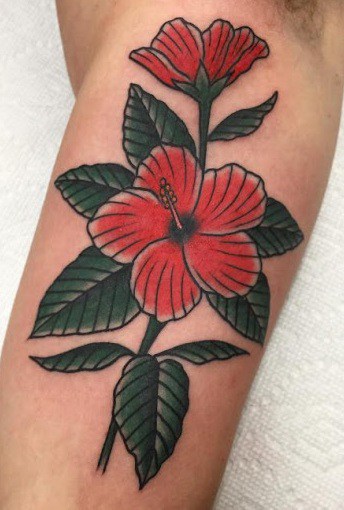 American Traditional Hibiscus Tattoo 