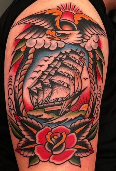 American Traditional Ship Tattoo