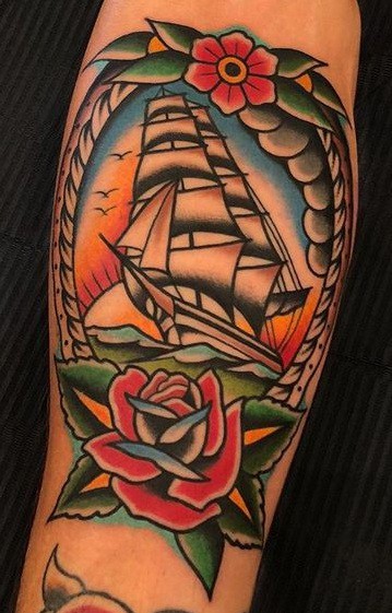 American Traditional Ship Tattoo