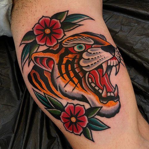 American Traditional Tiger Tattoo