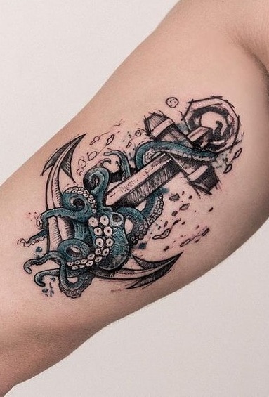 Anchor and Octopus Tattoo