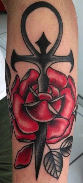 Ankh Tattoo with Flowers