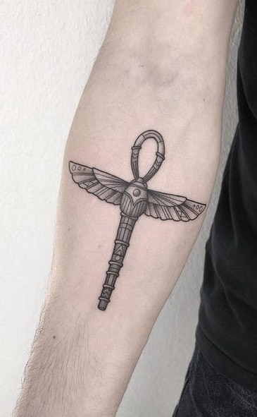 Ankh Tattoo with Wings