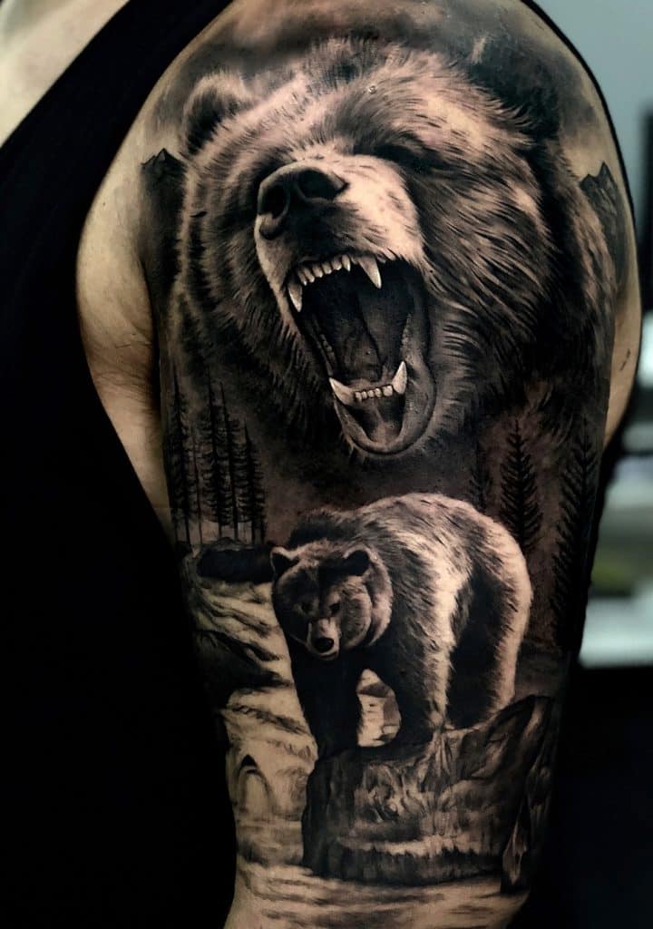 Bear Tattoo On The Upper Arm