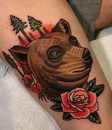 Bear Tattoo on Thigh