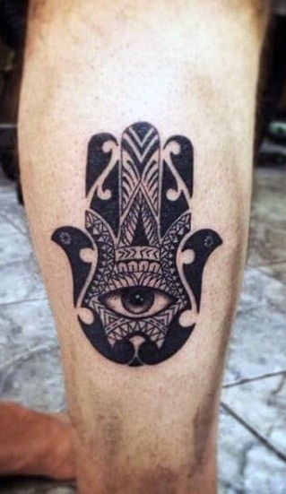 Black-work Hamsa Tattoo