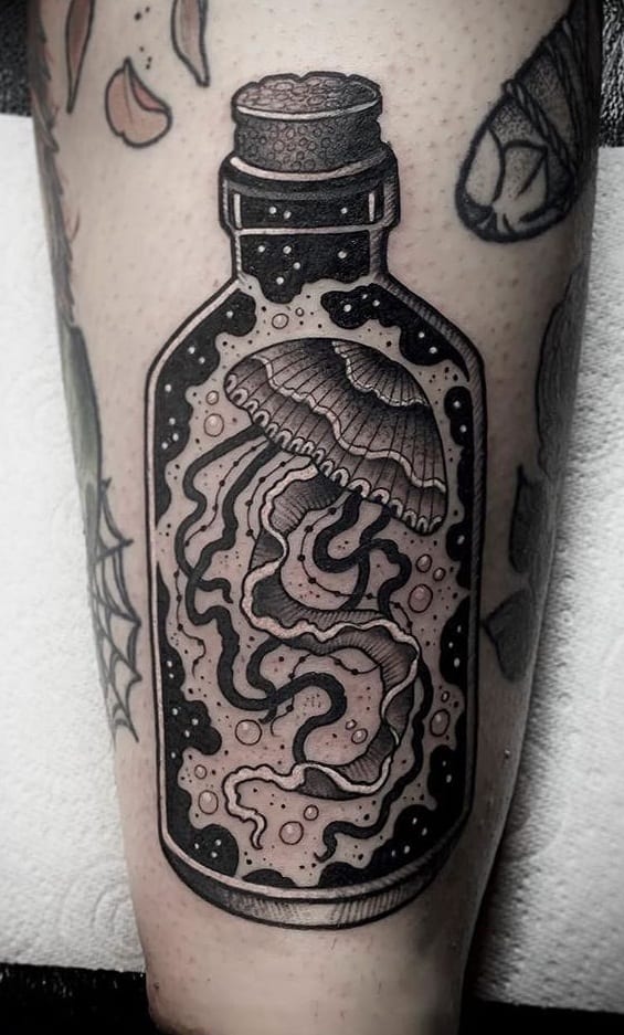 Black-work Jellyfish Tattoo