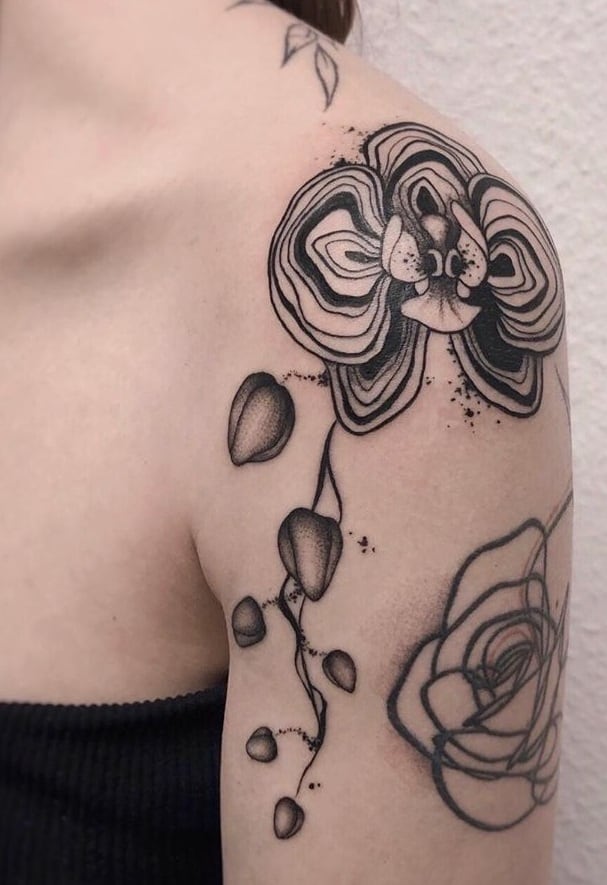 Black-work Orchid Tattoo