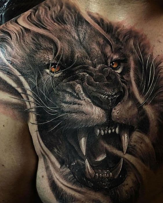 Lion Tattoo on Chest