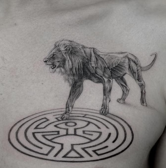 Lion Tattoo on Chest