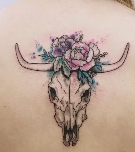 Cow Skull Watercolor Tattoo