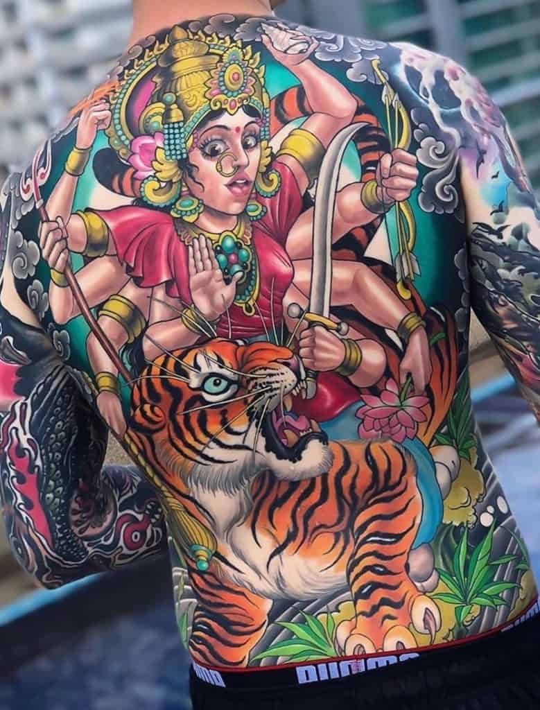 Durga and Tiger Tattoo