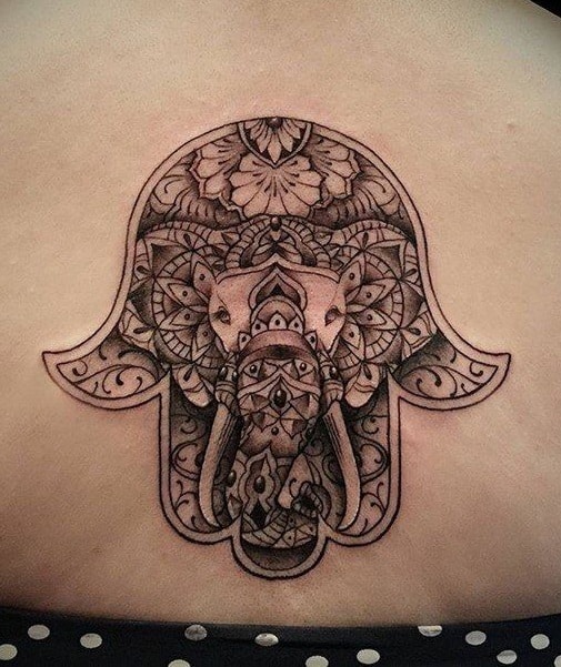 Elephant and Hamsa Tattoo