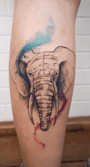 Elephant Head Watercolor Tattoo