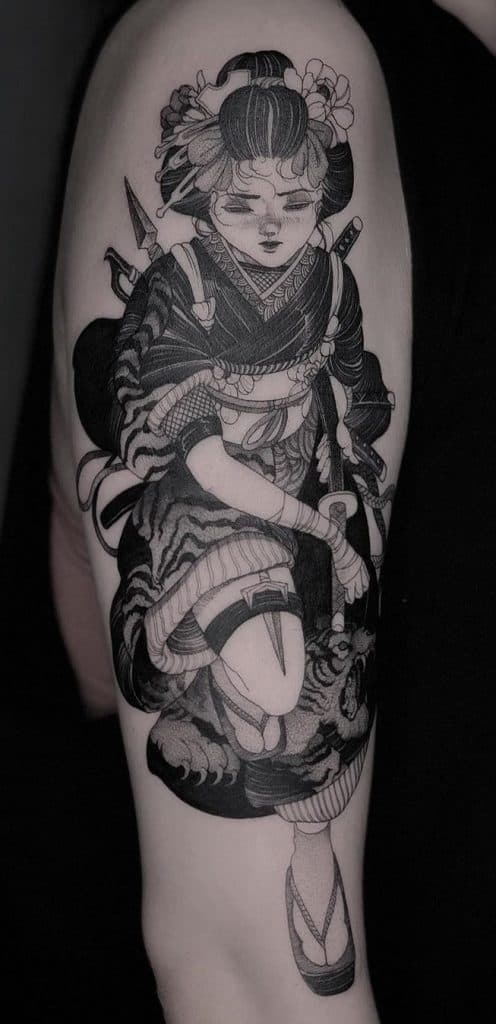Geisha Tattoo on the Upper Arm