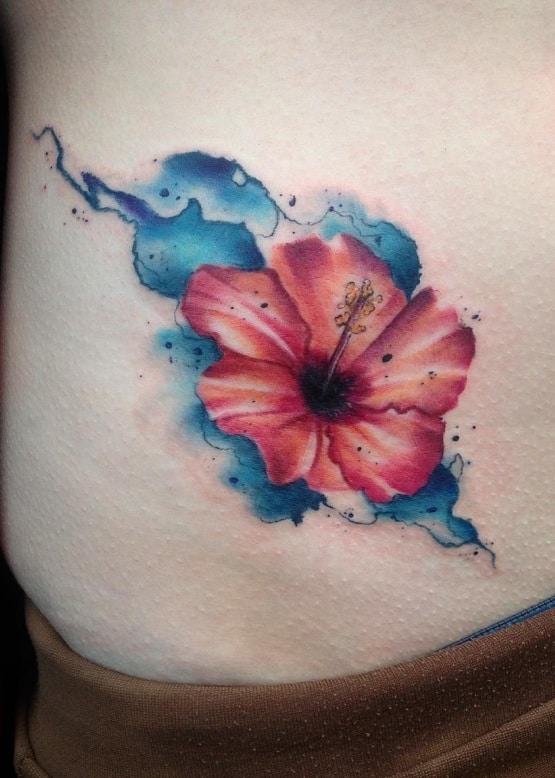 Hibiscus Watercolor Tattoo