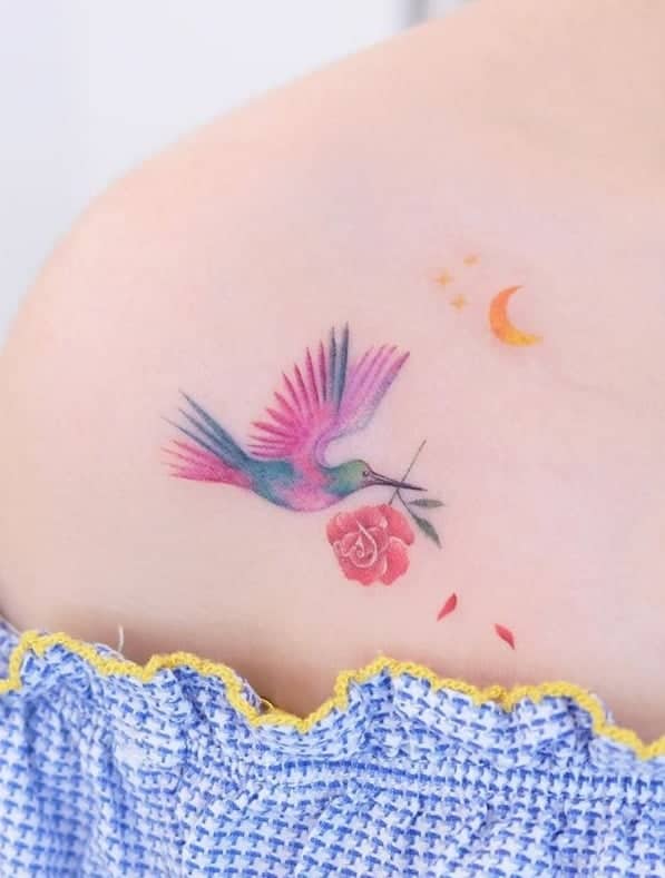 Hummingbird & Rose Tattoo