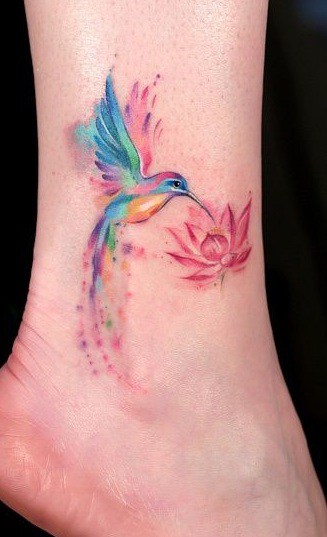 Hummingbird Tattoo on Ankle