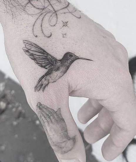 Hummingbird Tattoo on Hand For Men