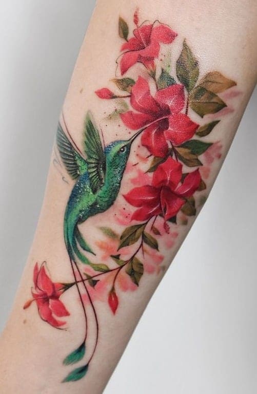 Hummingbird Tattoo with Flower Tattoo