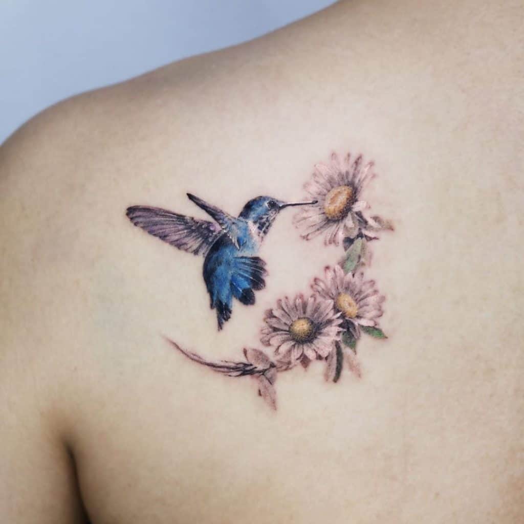 Hummingbird Tattoo with Flower