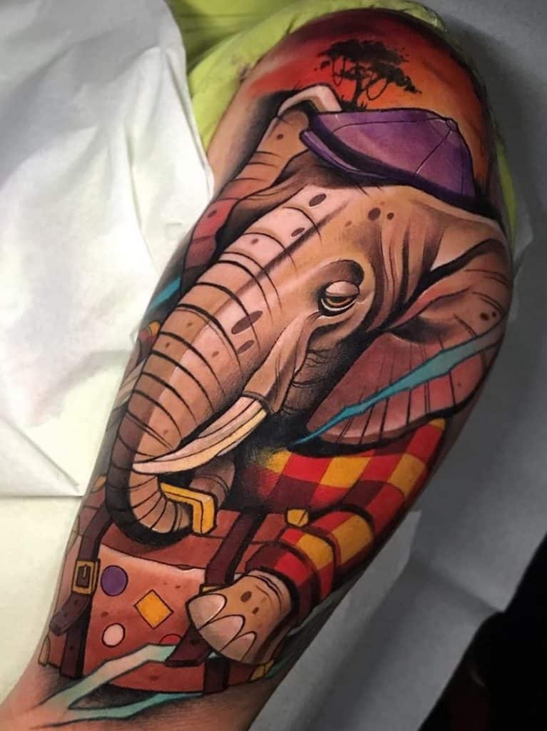 Illustrative Elephant Head Tattoo