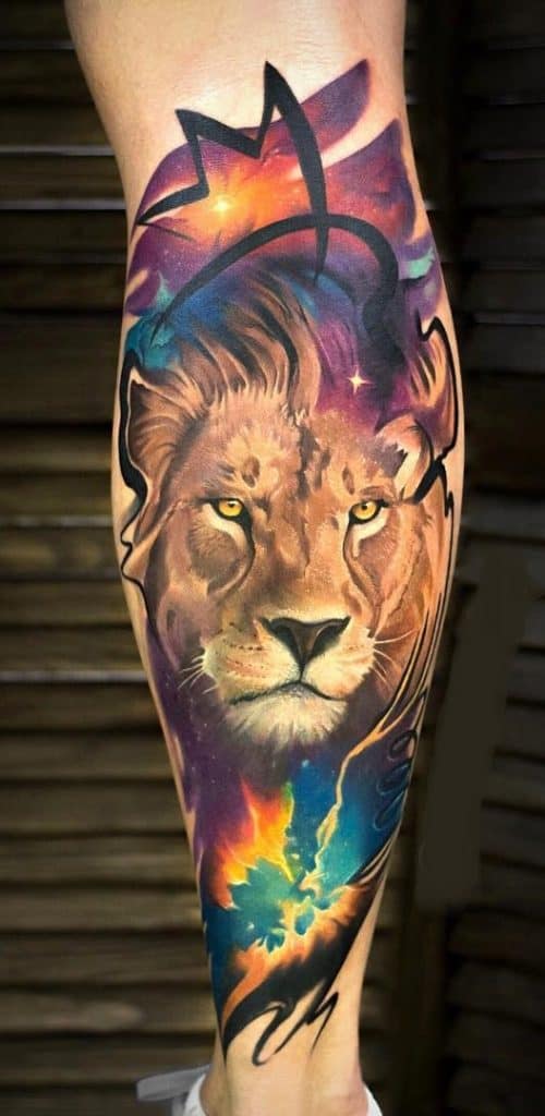 Lion Tattoo on Calf 