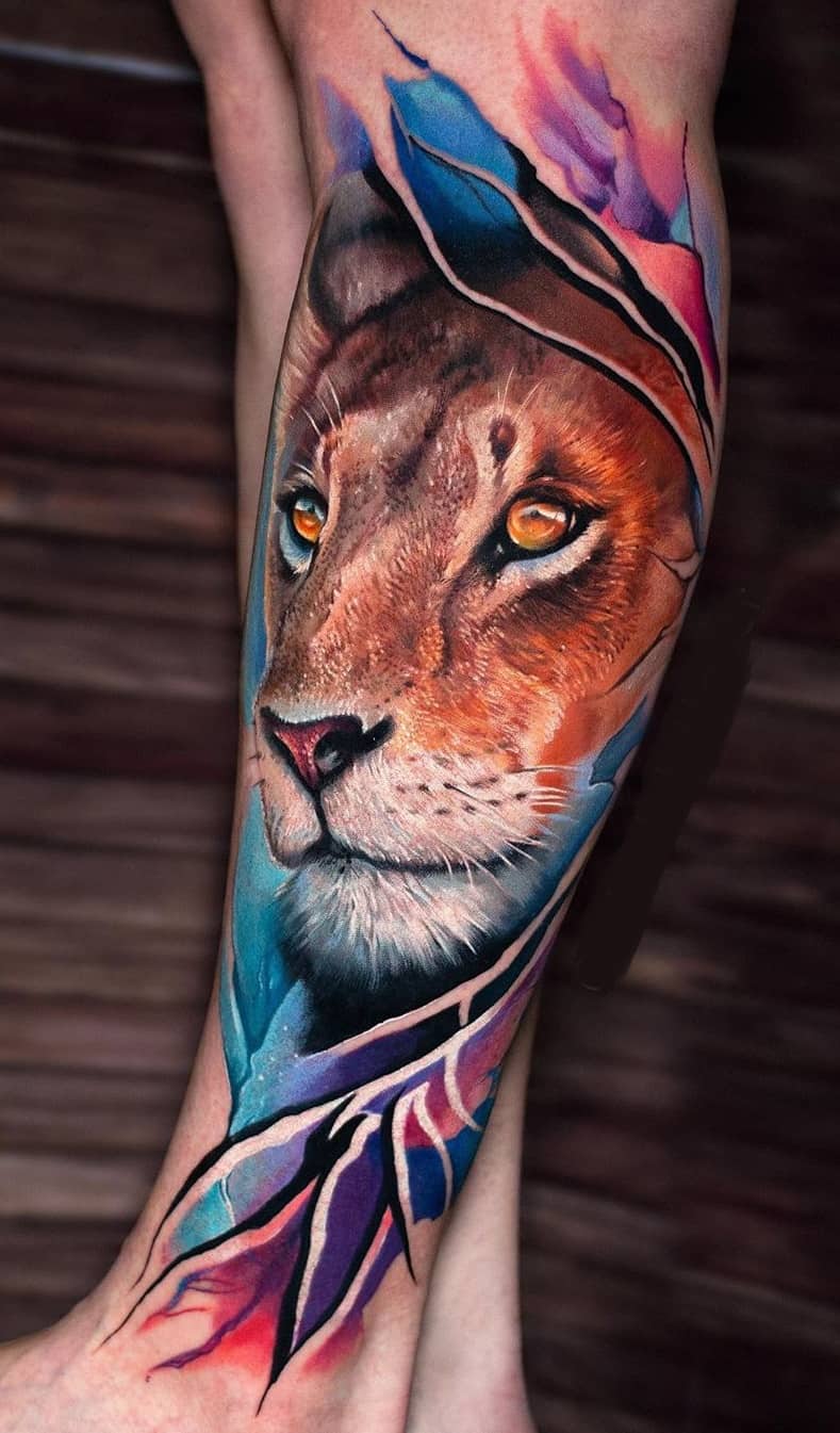 Lion Tattoos on Calf.