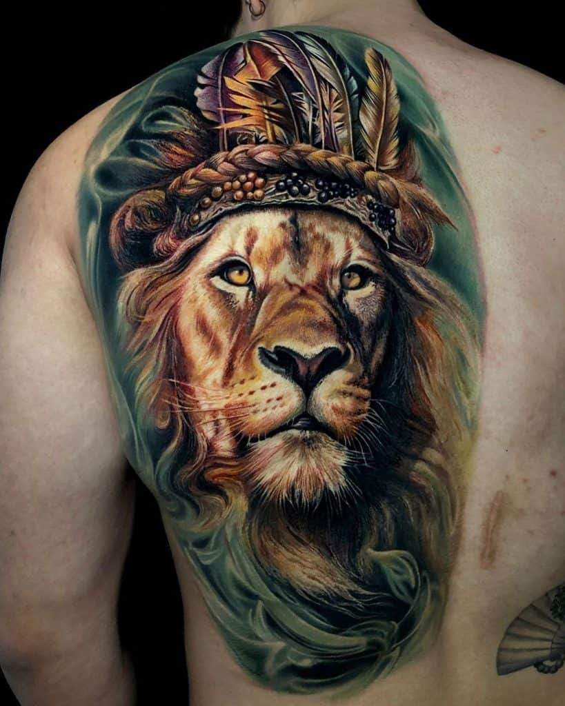 Lion Tattoo on Shoulder Blade
