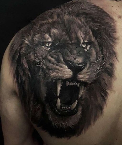 Lion Tattoo on Shoulder Blade