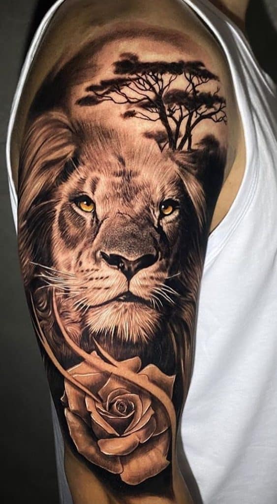 Lion Tattoo with Rose