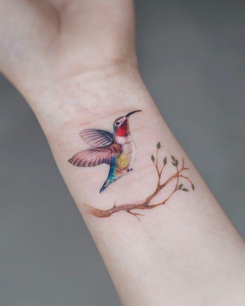 Micro-realist Hummingbird Tattoo
