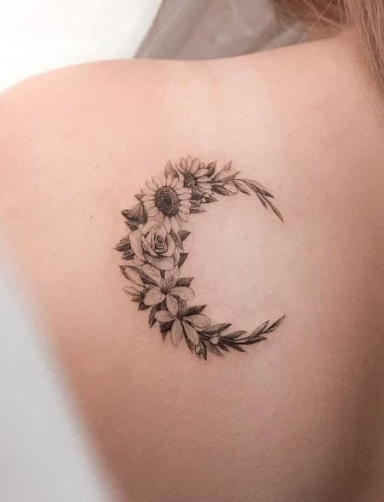 Moon and Sunflower Tattoo