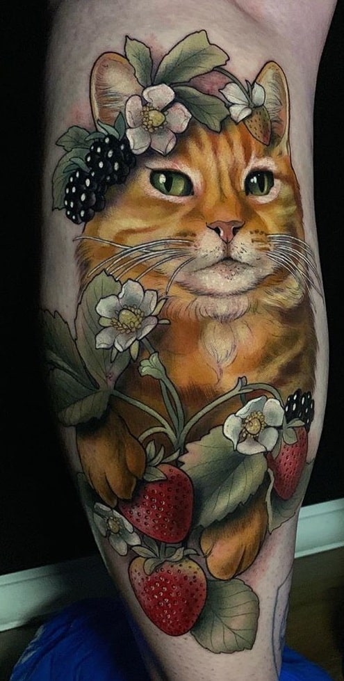 Neo-traditional Cat Tattoo