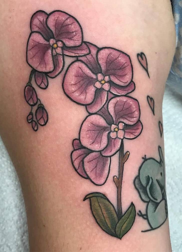 Neo-traditional Orchid Tattoo