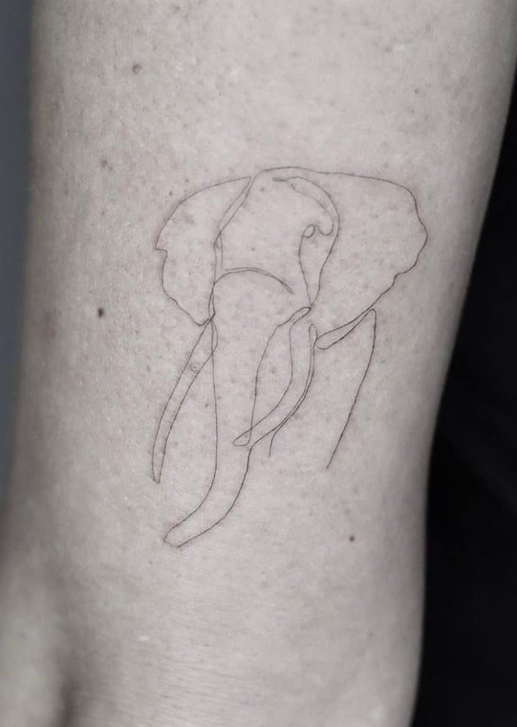 One-Line Elephant Head Tattoos