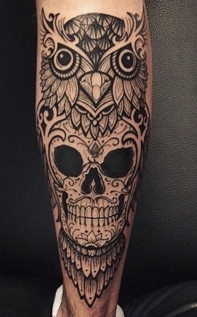 Owl and Sugar Skull Tattoo