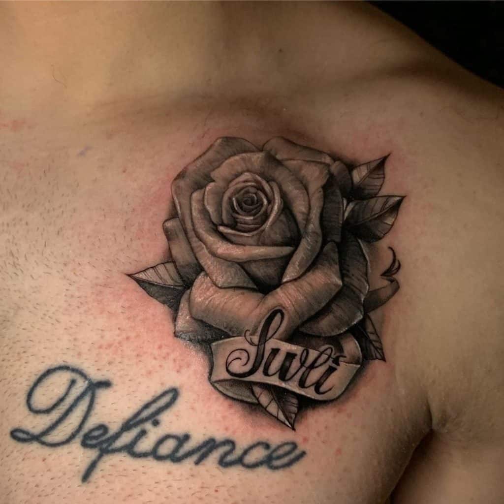 Rose Tattoo on Chest