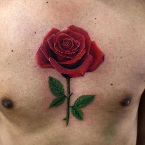 Rose Tattoo on Sternum