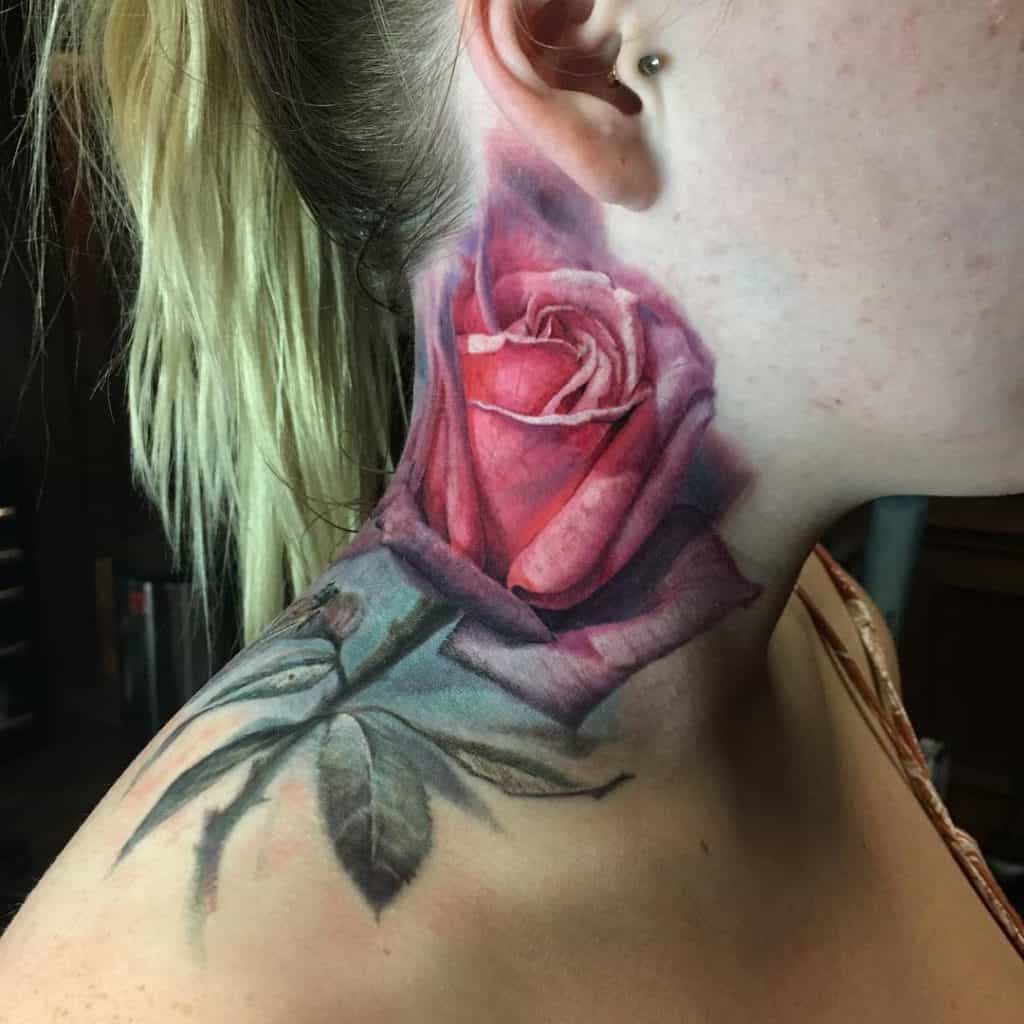Rose Tattoo on the Neck