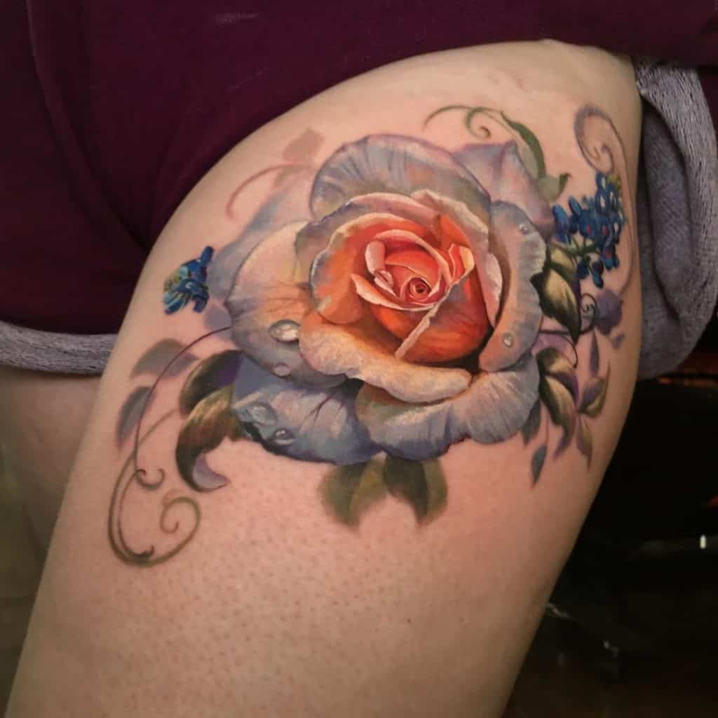 Rose Tattoo on the Thigh