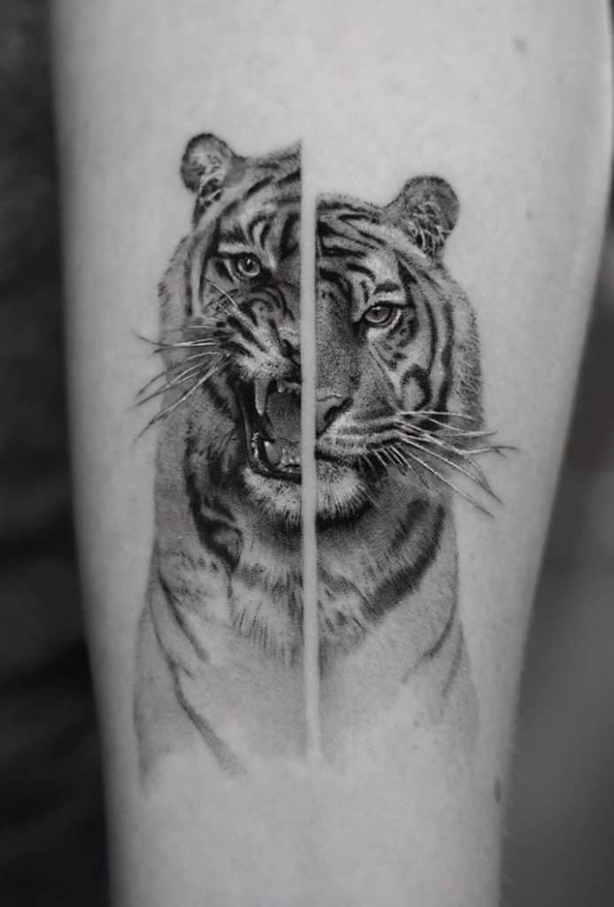 Single Needle Tiger Tattoo