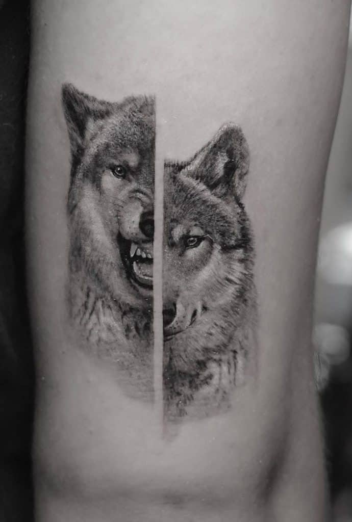 Single Needle Wolf Tattoo