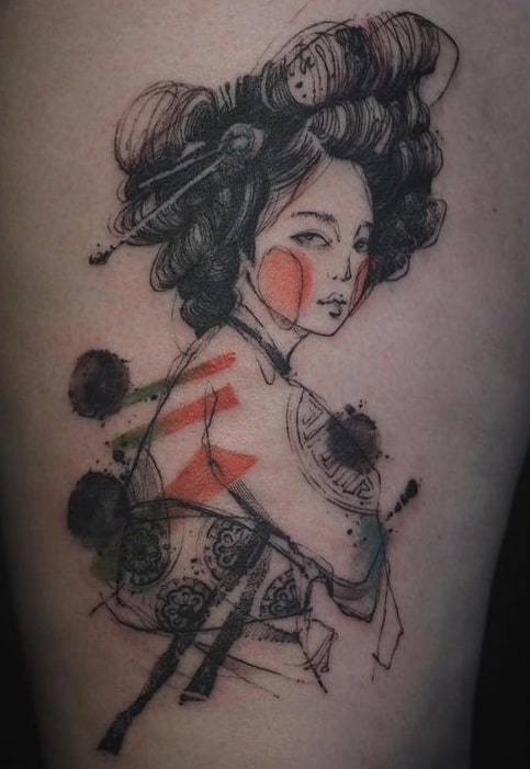 Sketchy Geisha Tattoo